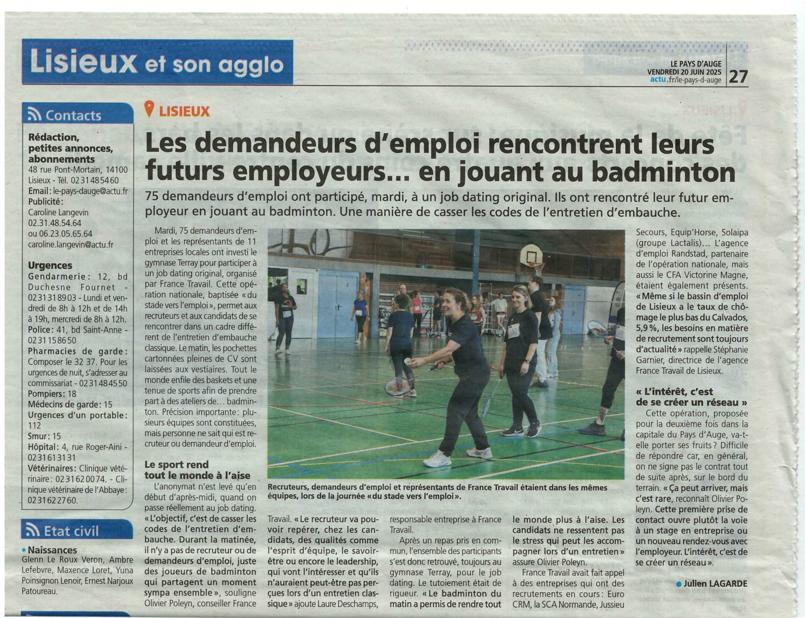 Du Stade Vers l’Emploi au Pays d’Auge Badminton.